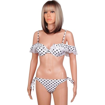 Дамски бански в бяло на черни точки