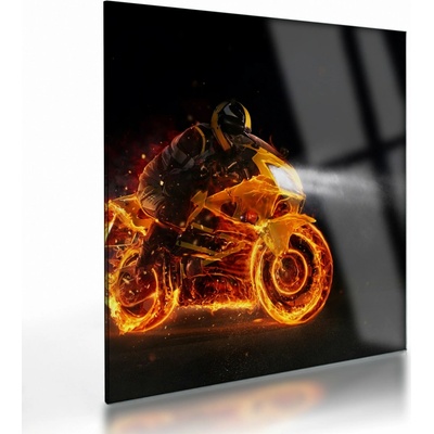 Skleněný obraz - Motorkář s plameny, jednodílný 30x30 cm na skle