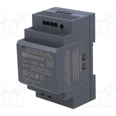 MEAN WELL DDR-60G-15 Měnič: DC/DC; 60W; Uvst: 9÷36VDC; Uvýst: 15VDC; Ivýst: 4A; DDR; OUT: 1