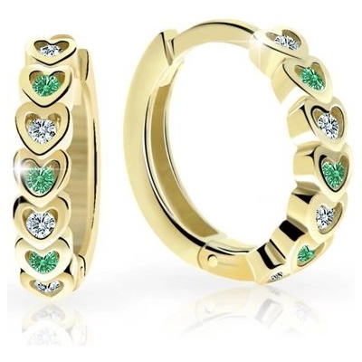 Danfil dětské náušnice kroužky C3341 ze žlutého zlata s kamínky Emerald Green
