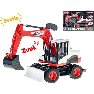 Mikrotrading Bagr 29 cm na volný chod na baterie se světlem a zvukem v krabičce