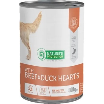 AKVATERA Nature's Protection DOG Adult Beef & Duck Hearts - консерва с говеждо и патешки сърца за израснали кучета, 800 гр