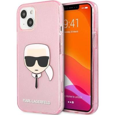 KARL LAGERFELD Калъф Karl Lagerfeld KLHCP13SKHTUGLP Glitter Karl`s Head, за iPhone 13 mini, розов (KF000743)