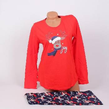 Image 1 of Дамска коледна пижама в червено и тъмносиньо с елен