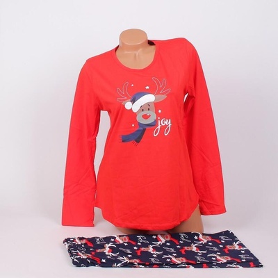 Дамска коледна пижама в червено и тъмносиньо с елен