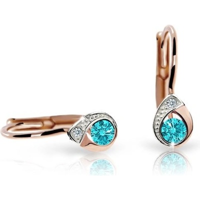 Danfil dětské náušnice kapky C1898 z růžového zlata s kamínkem Mint Green zapínání klapka