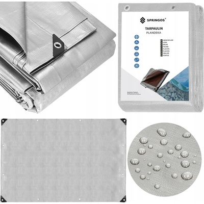 Springros krycí plachta s oky 4 x 8 m extra silná 210g PE stříbrná PROTECT GA2141-XG