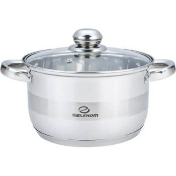 Elekom Елеком Тенджера инокс , Стъклен капак, Индукционно дъно, Размери 16 см x 10, 5 см, полезен обем 2, 0 л. , Скала за литраж, 7 слойно дъно (ЕК-1610 G)