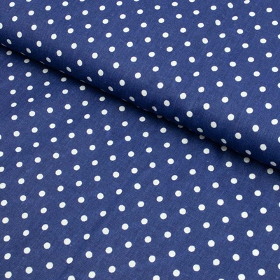 Bavlna vzorovaná - Biele bodky (3 mm) na modrom