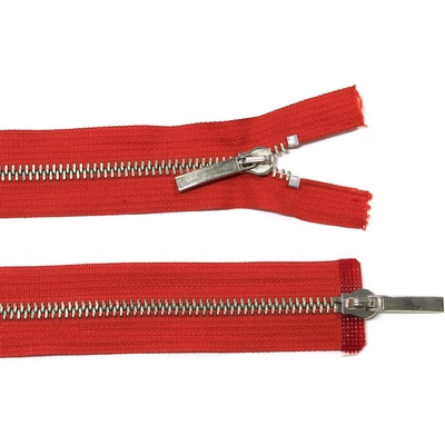 Kovový zip no.5 rozepínací dvoucestný 70cm (stříbrné zoubky) červená