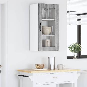 vidaXL Стенен стъклен шкаф LUCCA 2 pcs Сива сонома 40 x 31 x 80 см (884998)