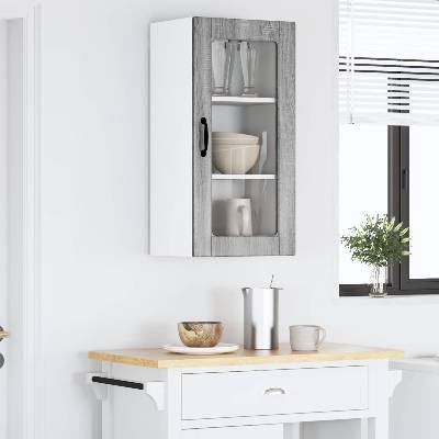 vidaXL Стенен стъклен шкаф LUCCA 2 pcs Сива сонома 40 x 31 x 80 см (884998)