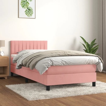 vidaXL Боксспринг легло с матрак, розово, 100x200 см, кадифе (3141412)