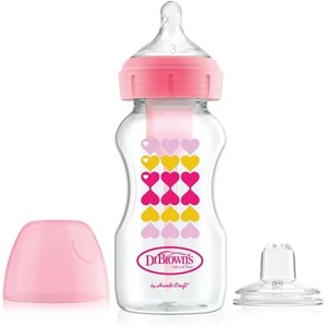 Dr. Brown's Преходно шише Dr. Brown's Wide-Neck Options+ - Pink Hearts, 270 ml (72239317273) - ozone