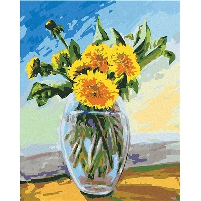 zuty Malování Podle Čísel Pampelišky Ve Skleněné Váze 80 x 100 Cm Plátno Rám
