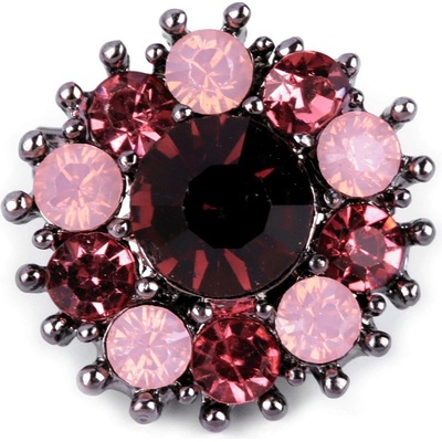 Malá brož květ s broušenými kamínky 5 antracit růžová