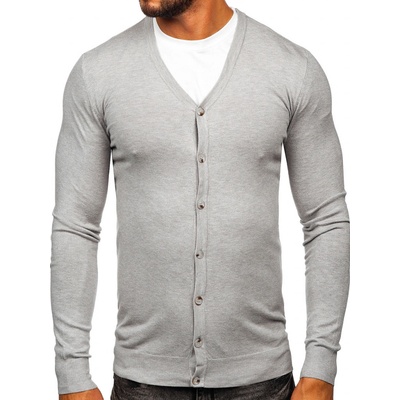 Bolf pánský svetr na zip cardigan MM6006 šedý