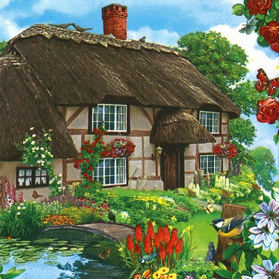 Pol-Mak Collection Ubrousek 33x33cm Chaloupka s rozkvetlou zahradou – Zboží Dáma