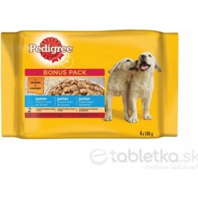 Pedigree Junior Multipack kura&ryža v želé hovädzie&ryža v želé 4 x 100 g