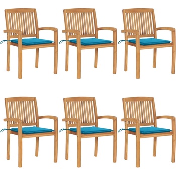 vidaXL Стифиращи градински столове с възглавници 6 бр тик масив (3073229)