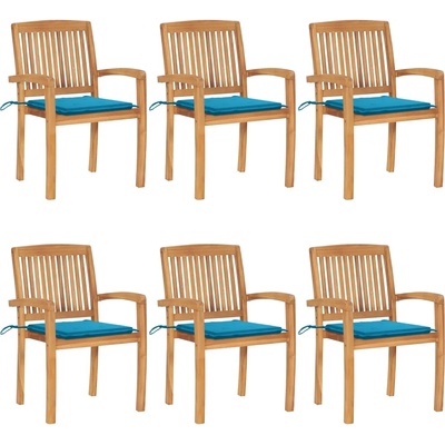 vidaXL Стифиращи градински столове с възглавници 6 бр тик масив (3073229)