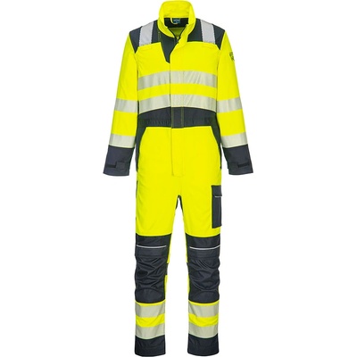 Portwest hi-vis modaflame fr507 / Светлоотразителен огнеупорен гащеризон - hv жълт/тъмносин l (fr507ynrl)