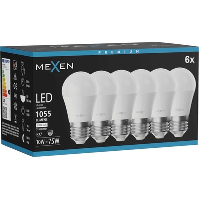 Mexen Nova 6x LED крушка E27, G45, 10W, Неутрална - 4000K, 1055 lm - L101-E27-1040-01x06 (L101-E27-1040-01x06)