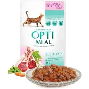  Opti Meal Pouch Adult Cat With Lamb and Veggies in Jelly пауч за котки с телешко и зеленчуци 85gr