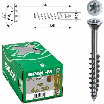 Spax Vrut zápustná hlava TXS W C částečný závit 4,5 x 50 (200 ks)