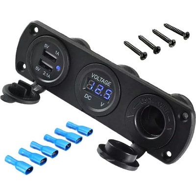 KAXL Zásuvka zapalovač 12V, 2xUSB 5V, voltmetr PLS37 – Hledejceny.cz
