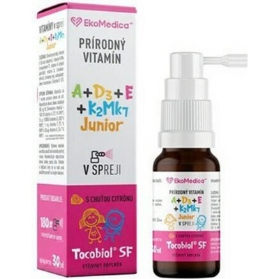 EkoMedica SK Prírodný Vitamín A+E+D3+K2Mk7 Junior sprej, s príchuťou citrónu, 30 ml