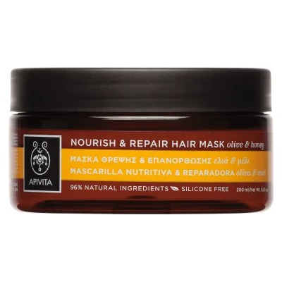 APIVITA Възстановяваща маска за суха и изтощена коса с мед и зехтин , Apivita Nourish & Repair Hair Mask 200ml With Olive & Honey