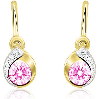 Duppi detské náušnice slzy DU 70544 zo žltého zlata s kamienkami ružovými zapínanie brizúra