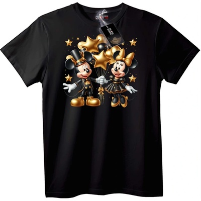 NOONEBRAND Тениска Mickey & Minnie със златни звезди - S, Black