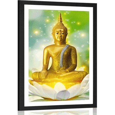 Plakát s paspartou zlatý Buddha na lotosovém květu - 40x60 no frame