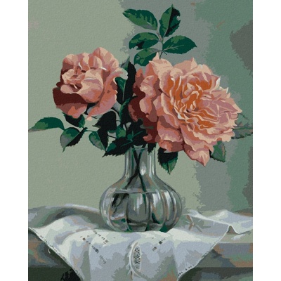 Zuty Malování podle čísel ZÁTIŠÍ RŮŽOVÉ RŮŽE VE SKLENĚNÉ VÁZEPIETER WAGEMANS