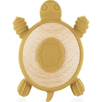 Zopa Silikonové dřevěné kousátko Turtle, Mustard Yellow 4