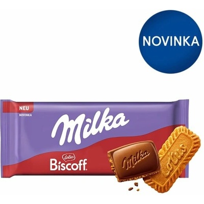 Milka mliečna čokoláda z alpského mlieka s kúskami sušienok Lotus Biscoff 90 g