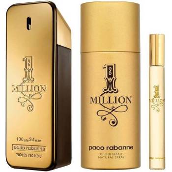 Paco Rabanne 1 Million Подаръчен комплект, Тоалетна вода 100ml + Тоалетна вода 10ml + Део спрей 150ml, мъже