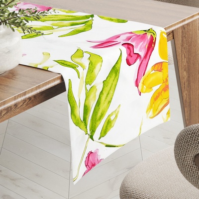 Biante bavlna běhoun Sandra SA-481 Žluto-růžové akvarelové květy na bílém 20x120cm