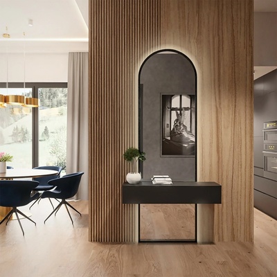 Alfaram Půloválné zrcadlo na toaletku ve černém rámu z MDF ve dvou částech -BERDO LED- 50x120