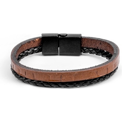 Base Мъжки комплект от 2 гривни от естествена кожа - Черно-Кафяв 20230901015 (404277_Кафяво)