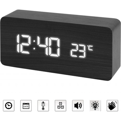 Jenifer Clap-AlCLOCK-2-Black Budík drevený s reakciou na tlesknutie