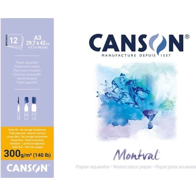 Canson Akvarelový papír Montval blok A3 300 g 12 listů
