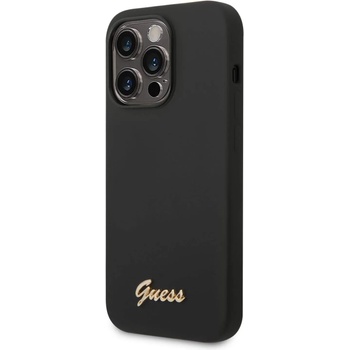 GUESS Liquid Silicone Metal Logo Case - силиконов (TPU) калъф за iPhone 14 Pro (черен)