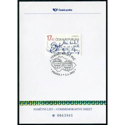 Česká pošta (2013) PLZ 29 - Pamětní list - Praha 1: Výročí 40 let PSČ