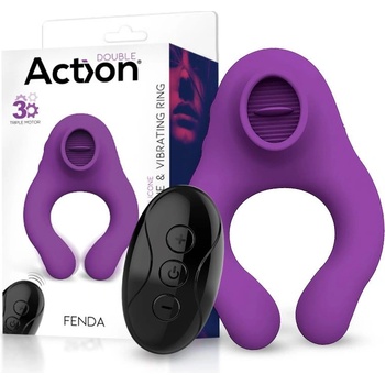 Image 1 of Action Fenda Vibrating Ring with Licking Tongue and Remote Control 3 Motors Purple