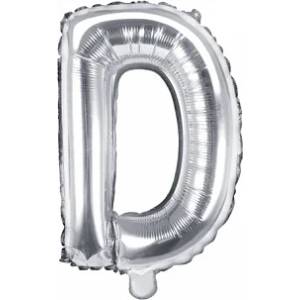 PartyDeco Балон от фолио Mini - Буква D 35см сребърен