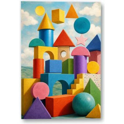 Plakát – Hravá věž z barevných geometrických tvarů 90 × 135 cm Bez rámu Ne Bez rámu
