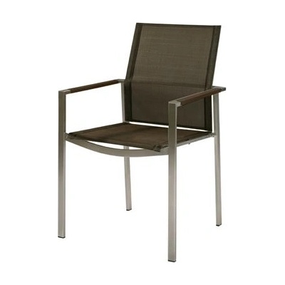 Barlow Tyrie Nerezové stohovatelné jídelní křeslo Mercury, 56 x 57 x 90 cm, rám nerez, výplet textilen charcoal, područky hliník graphite